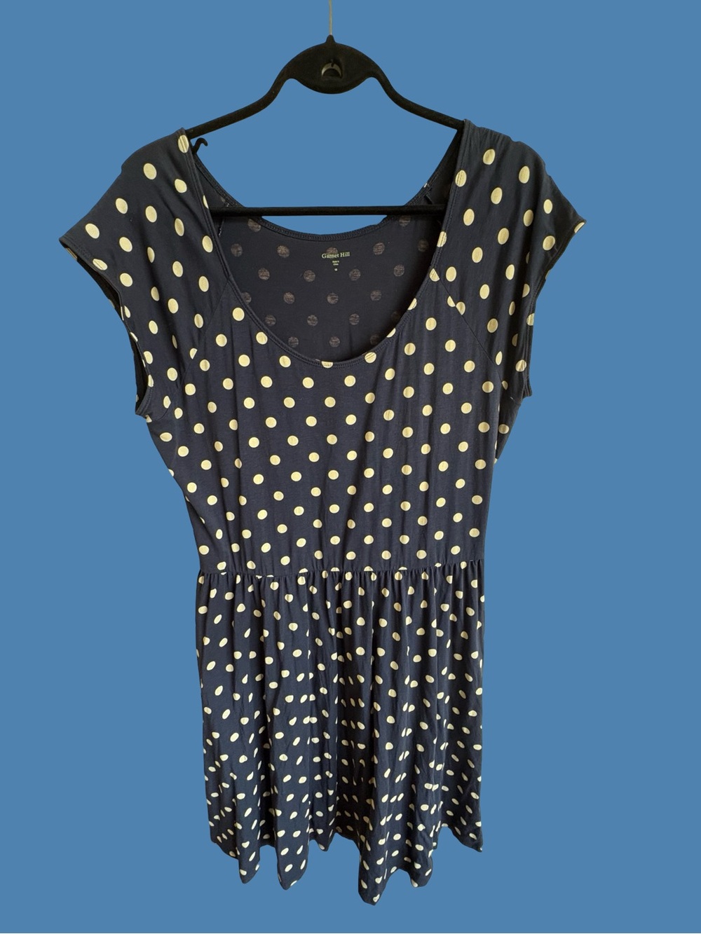 Garnet Hill Navy Dress with Cream Polka Dots